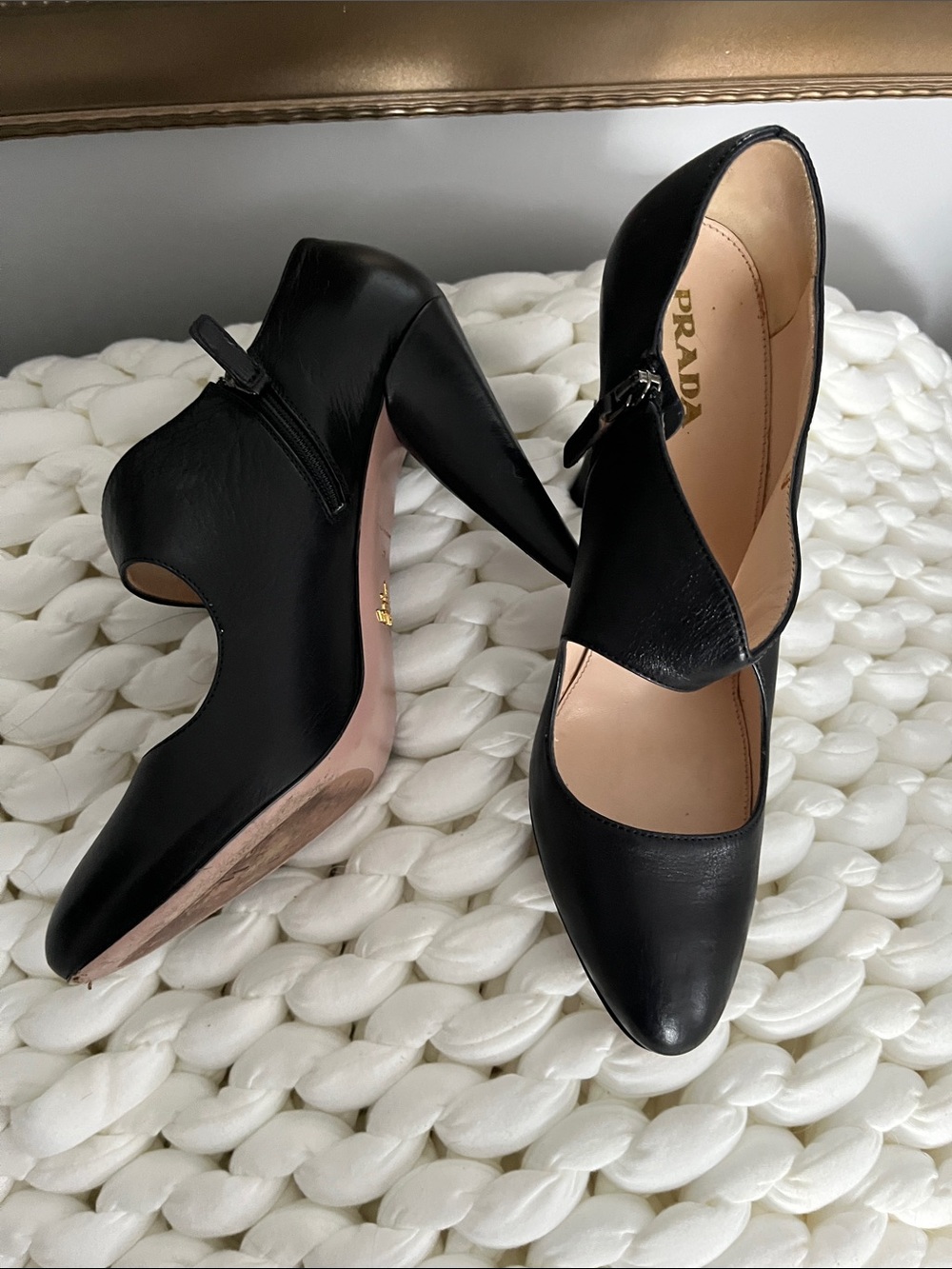 Prada Black Leather Mary Jane Pumps with Chic Strap